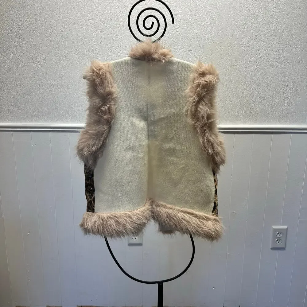 NWT, Women’s One-Size Leopard Sequin Faux Fur Trim Vest, K643 - Picture 10 of 14